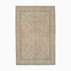 Beige Oriental Low Pile Hand Knotted Vintage Rug