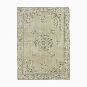 Beige Turkish Traditional Handmade Vintage Carpet