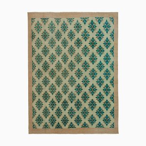 Green Oriental Antique Hand Knotted Vintage Rug