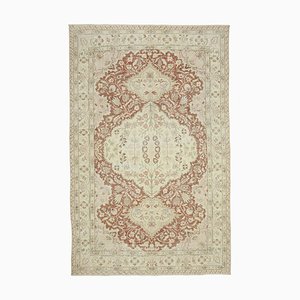 Beige Türkischer Floraler Handgemachter Vintage Teppich