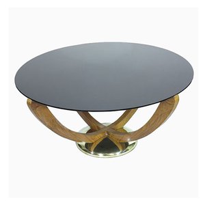 Art Deco Coffee Table with Black Glass Top, 1930s