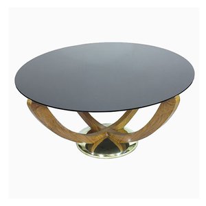 Table Basse Art Déco avec Plateau en Verre Noir, 1930s