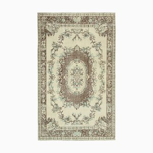 Beige Turkish Low Pile Handmade Vintage Rug