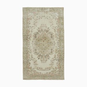 Beige Türkischer Floraler Handgemachter Vintage Teppich