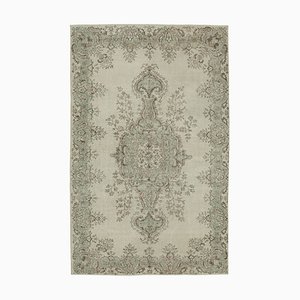 Alfombra vintage turca beige contemporánea hecha a mano