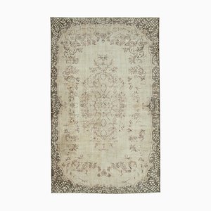 Beige Anatolian  Low Pile Hand Knotted Large Vintage Rug