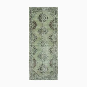 Green Turkish Traditional Handmade Overdyed Runner Carpet