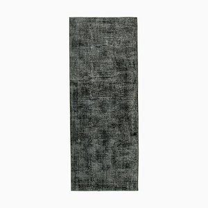 Black Anatolian  Contemporary Hand Knotted Overdyed Runner Rug