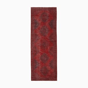 Red Oriental Wool Hand Knotted Overdyed Runner Rug