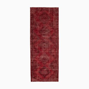 Red Anatolian  Wool Hand Knotted Overdyed Runner Rug