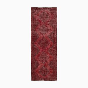 Red Anatolian  Decorative Hand Knotted Overdyed Runner Rug