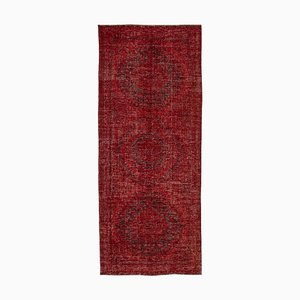 Vintage Anatolian Red Hand Knotted Overdyed Runner Rug