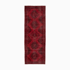 Red Anatolian  Traditional Hand Knotted Overdyed Runner Rug