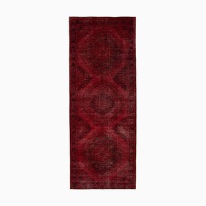 Red Oriental Antique Hand Knotted Overdyed Runner Rug