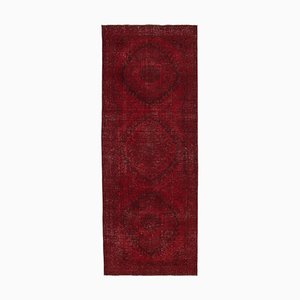 Red Oriental Decorative Hand Knotted Overdyed Runner Rug