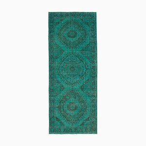 Alfombra de pasillo turquesa turquesa decorativa hecha a mano sobreteñida