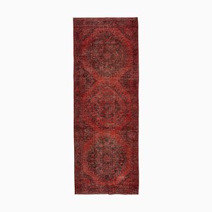 Alfombra de pasillo anonadada en rojo anatolio de lana tejida a mano