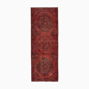 Red Anatolian  Wool Hand Knotted Overdyed Runner Rug