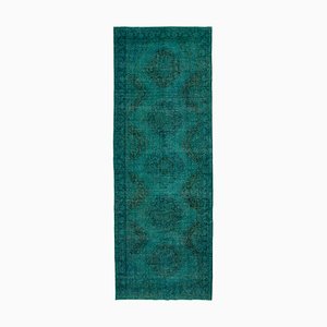 Turquoise Oriental Wool Hand Knotted Overdyed Runner Rug