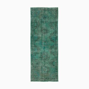 Vintage Turquoise Oriental Hand Knotted Overdyed Runner Rug