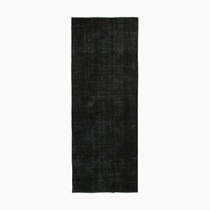 Black Oriental Traditional Hand Knotted Overdyed Runner Rug