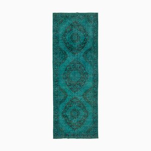 Tapis de Couloir Turquoise Bas Faible Fait Main Turquoise, Turquie