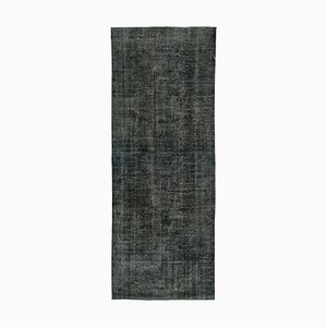 Black Anatolian  Antique Hand Knotted Overdyed Runner Rug