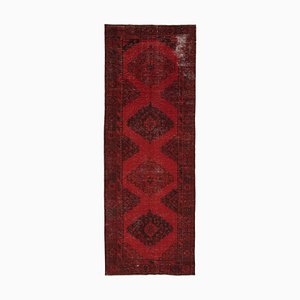 Red Oriental Traditional Hand Knotted Overdyed Runner Rug