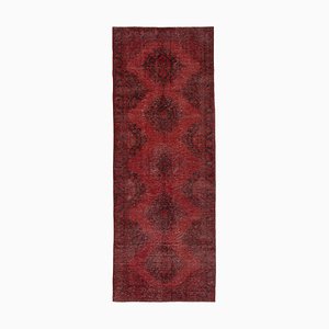 Red Anatolian  Antique Hand Knotted Overdyed Runner Rug