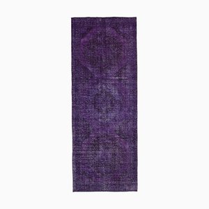 Purple Anatolian  Antique Hand Knotted Overdyed Runner Rug