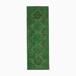 Green Anatolian  Decorative Hand Knotted Overdyed Runner Rug