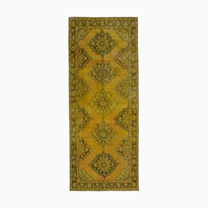 Vintage Anatolian Yellow Hand Knotted Overdyed Runner Rug