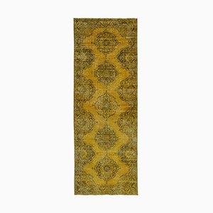 Yellow Anatolian  Traditional Hand Knotted Overdyed Runner Rug