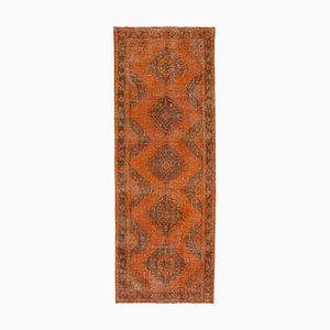 Orange Oriental Antique Hand Knotted Overdyed Runner Rug