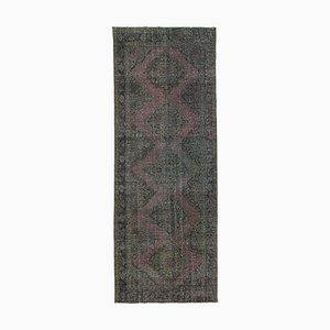 Grey Oriental Wool Hand Knotted Overdyed Runner Rug