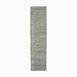 Vintage Grey Oriental Hand Knotted Overdyed Runner Rug