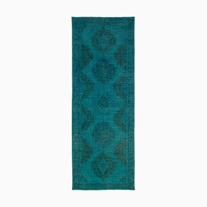 Turquoise Turkish Decorative Handmade Overdyed Runner Rug