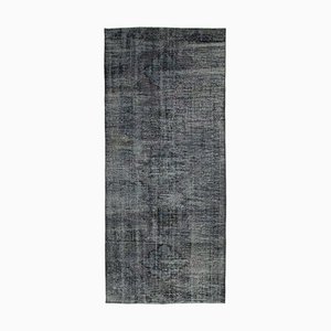Grey Anatolian  Low Pile Hand Knotted Overdyed Runner Rug