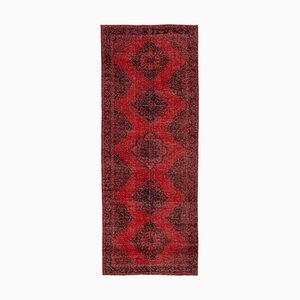 Vintage Anatolian Red Hand Knotted Overdyed Runner Rug