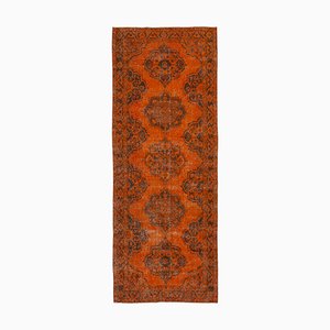Orange Oriental Low Pile Hand Knotted Overdyed Runner Rug