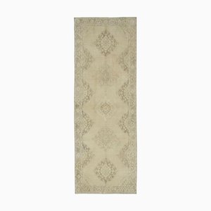 Beige Turkish Antique Handmade Vintage Runner Carpet