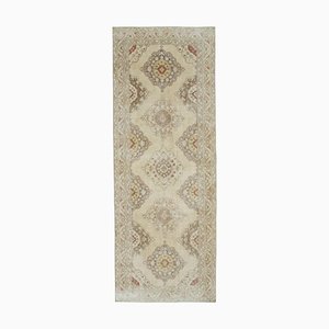 Beige Turkish Contemporary Handmade Vintage Runner Carpet