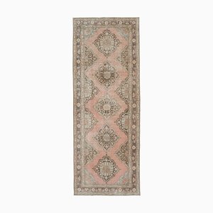 Beige Anatolian  Antique Hand Knotted Vintage Runner Rug