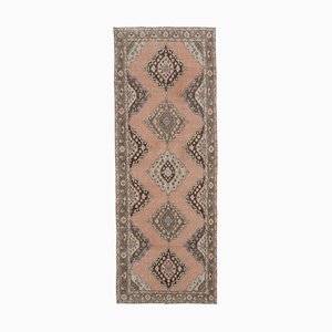 Beige Anatolian  Low Pile Hand Knotted Vintage Runner Rug