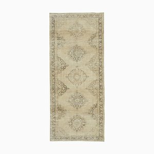 Alfombra de pasillo vintage beige beige tejida a mano