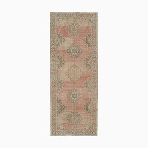 Beige Oriental Contemporary Hand Knotted Vintage Runner Rug