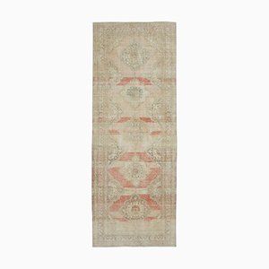 Beige Anatolian  Antique Hand Knotted Vintage Runner Rug