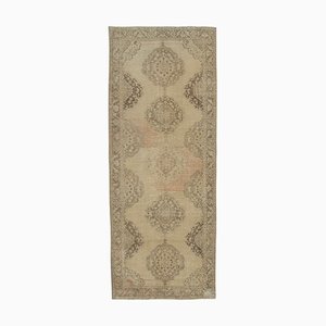 Beige Anatolian  Wool Hand Knotted Vintage Runner Rug