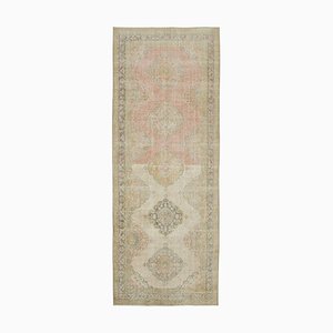 Beige Oriental Traditional Hand Knotted Vintage Runner Rug