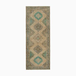 Beige Turkish Traditional Handmade Vintage Runner Carpet